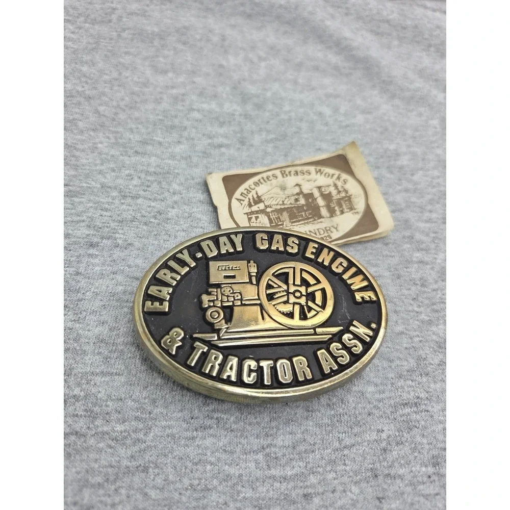 Vintage AnaCortes Solid Brass Early Day Gas Engine Tractor Association Buckle